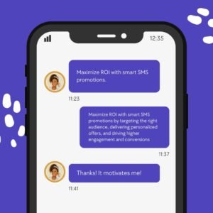 "Mobile phone displaying marketing text message"